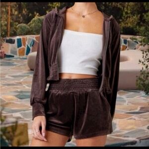 Francesca’s Alya Mya velour brown full zip hoodie & shorts set